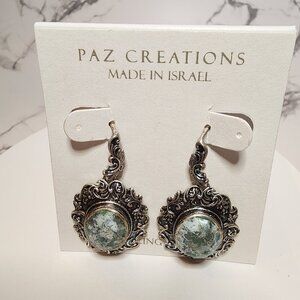 Paz Creations Sterling Silver Roman Glass Made in Israel Earrings